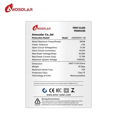 아모솔라 반전지 PERC A급 태양 전지 590 와트 595 와트 600 와트 OEM 주문