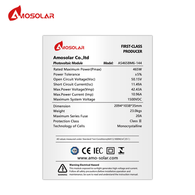 검은색 뒷면 모노 모든 검은색 144 셀 440w 450w 460w 465w TUV CE와 태양 전지 패널