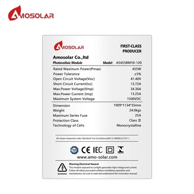 플러그 앤 플레이 디자인과 안오디제 알루미늄 프레임으로 460W Amosolar 태양 전지 패널 키트