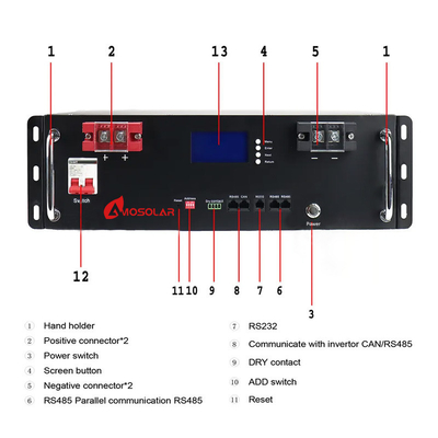 아모솔라 48V 51.2V 100AH 200AH 라크 장착 리?? 이온 배터리